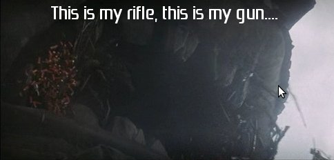 This is my rifle, this is my gun; this is for THE WILL OF ZARDOZ, this is for fun This is my rifle, this is my gun...
